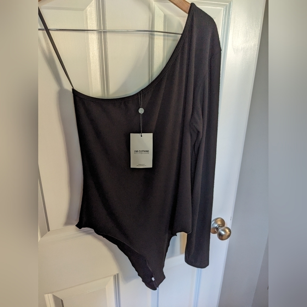 NWT LNA Clothing 1X Black One Shoulder Bodysuit